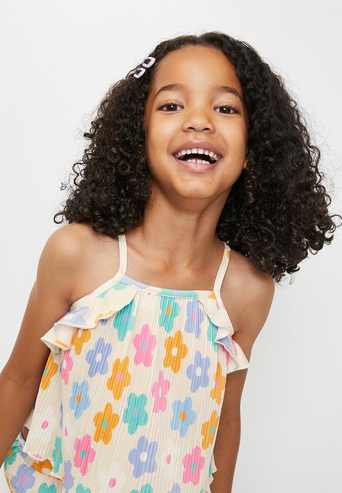 Pop Candy - Floral printed plisse camisole with flared leggings - multi