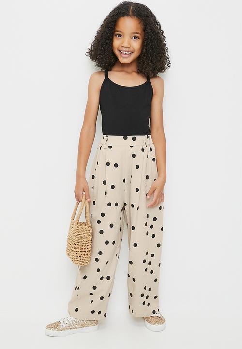 Pop Candy - Wide leg pants - wheat/polka dots