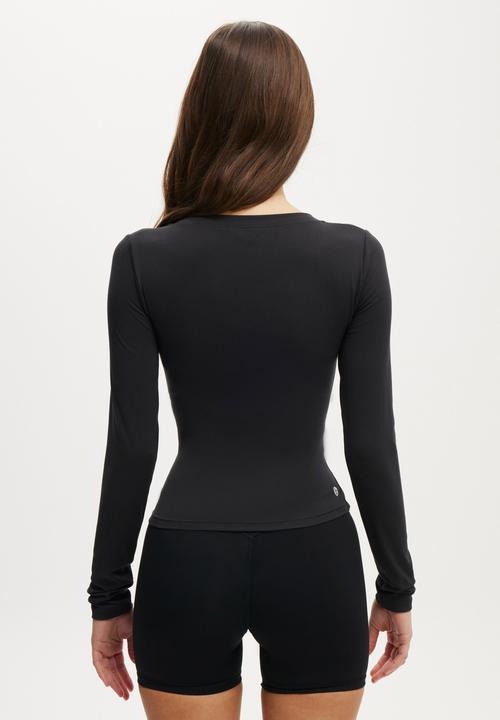 Cotton On - Ultra Soft Plunge Front Long Sleeve - Black