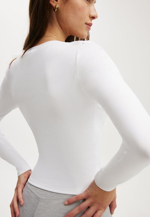 Cotton On - Ultra Soft Plunge Front Long Sleeve - White