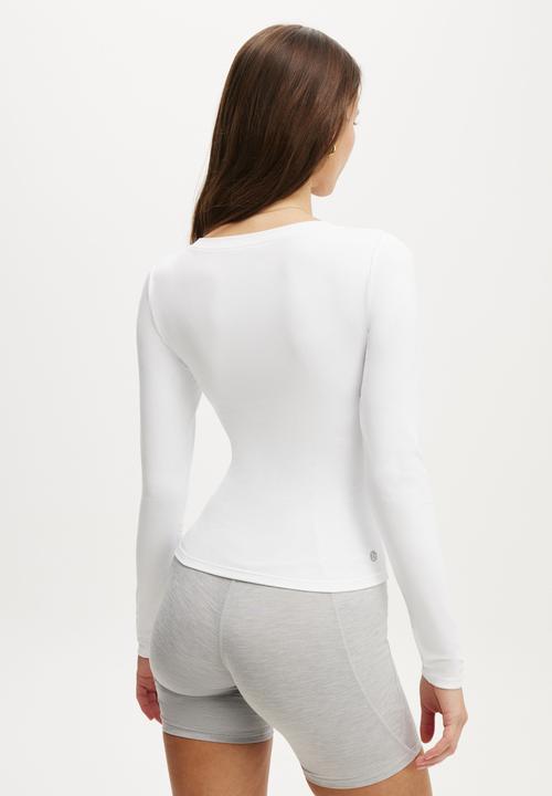 Cotton On - Ultra Soft Plunge Front Long Sleeve - White