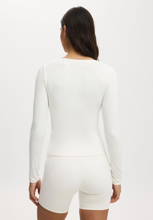 Cotton On - Ultra Soft Plunge Front Long Sleeve - Coconut Milk