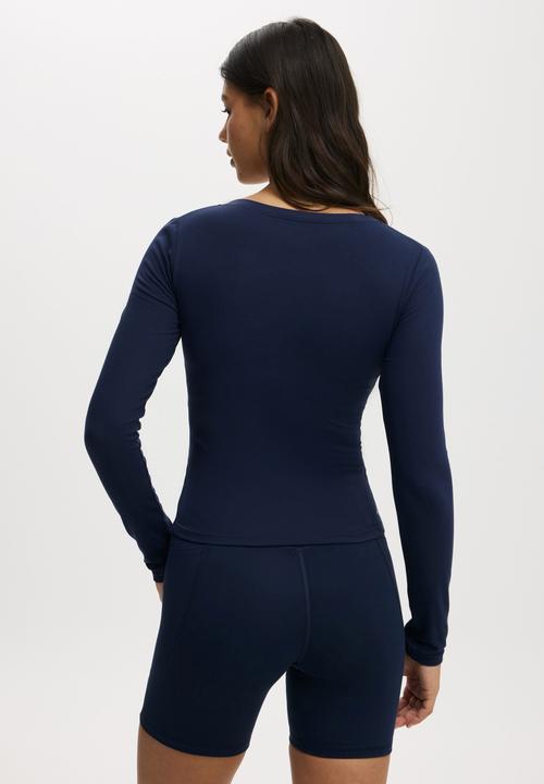 Cotton On - Ultra Soft Plunge Front Long Sleeve - Prep Sport Navy