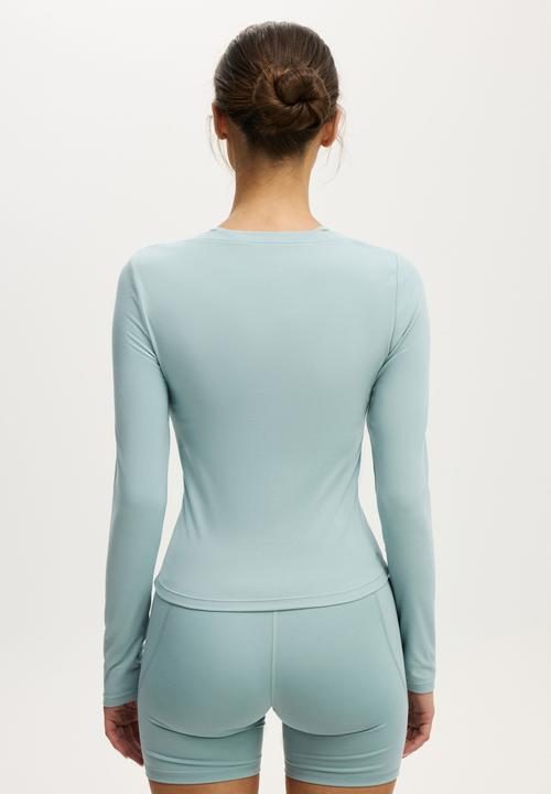 Cotton On - Ultra Soft Plunge Front Long Sleeve - Teal Mist