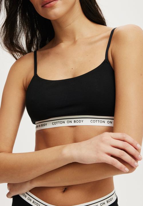 Cotton On - Branded Cotton Scoop Bralette - Black