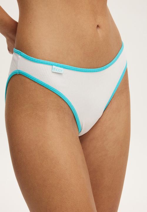 Cotton On - Organic Cotton Rib Bikini Brief - White/Aqua Dream