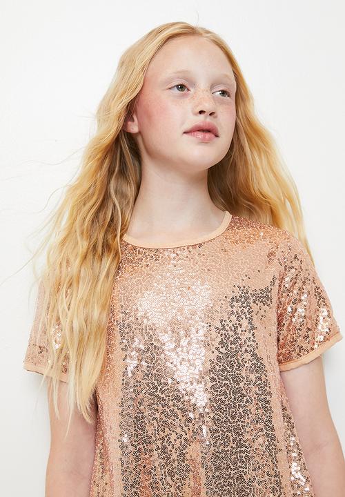 Pop Candy - Short sleeve occasion dress - taupe/sequins