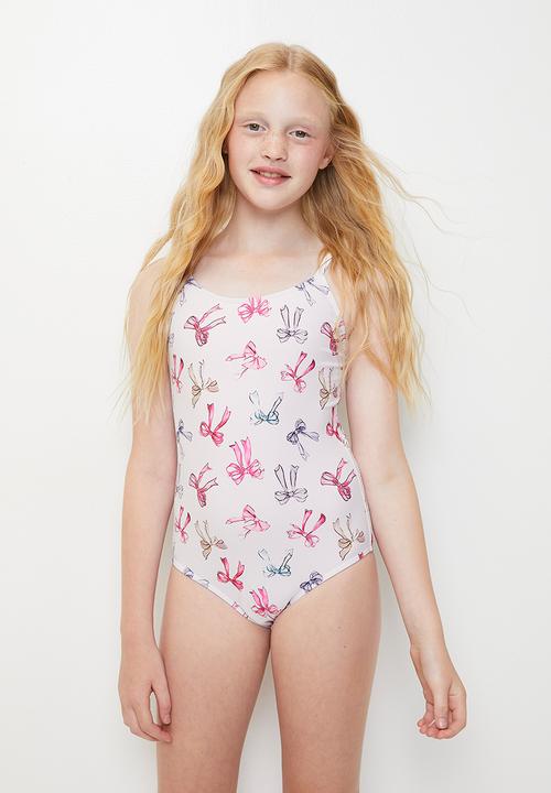 Pop Candy - Bow all-over-print swimsuit - off white