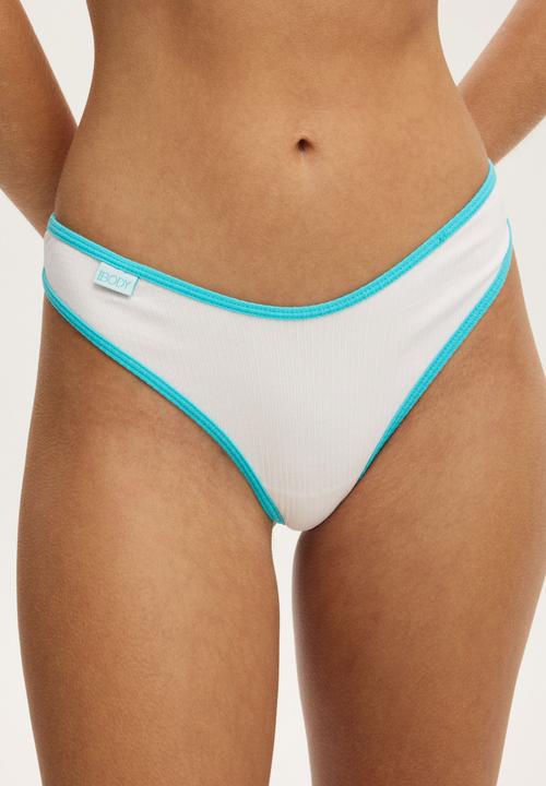 Cotton On - Organic Cotton Rib G String Brief - White/Aqua Dream