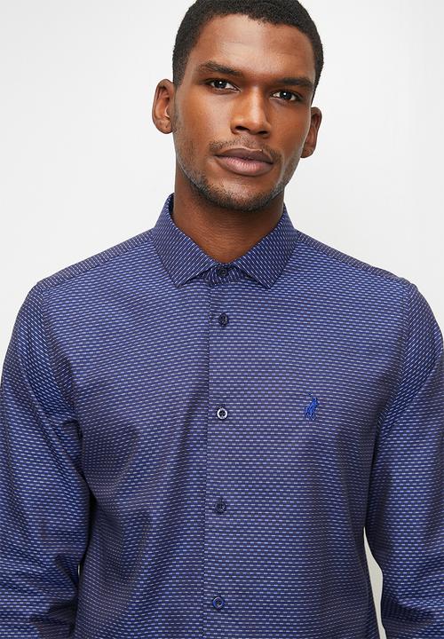 POLO - BENJI  DOBBY LS SHIRT - BLUE