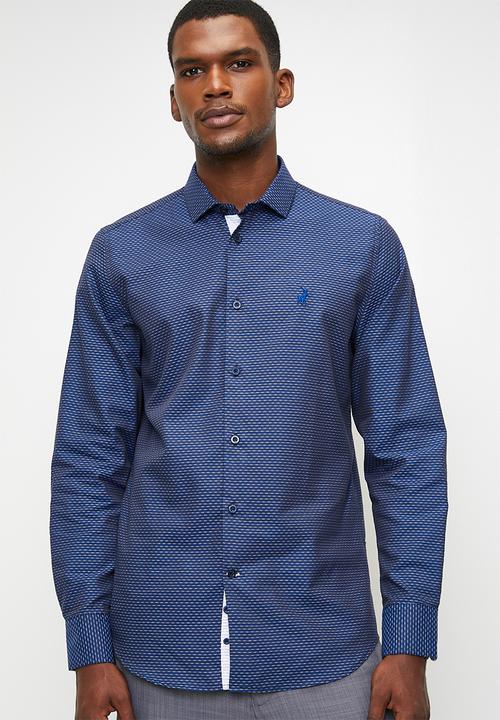 POLO - BENJI  DOBBY LS SHIRT - BLUE