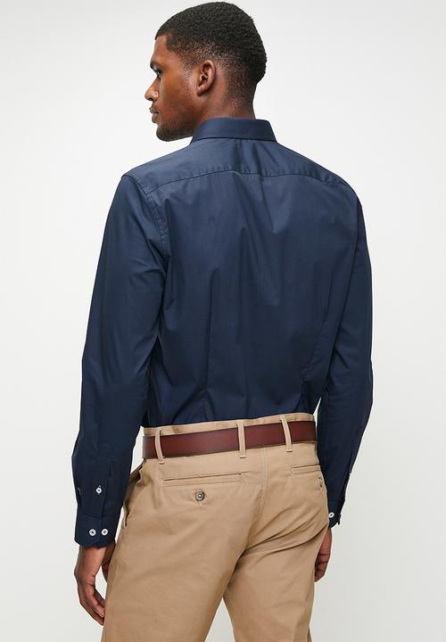 POLO - CHRISTIAN  ESSENTIAL SLIM FIT LS SHIRT - NAVY