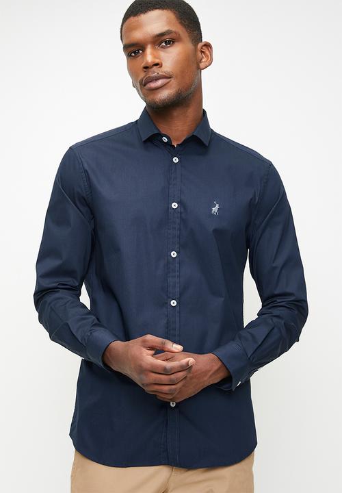 POLO - CHRISTIAN  ESSENTIAL SLIM FIT LS SHIRT - NAVY