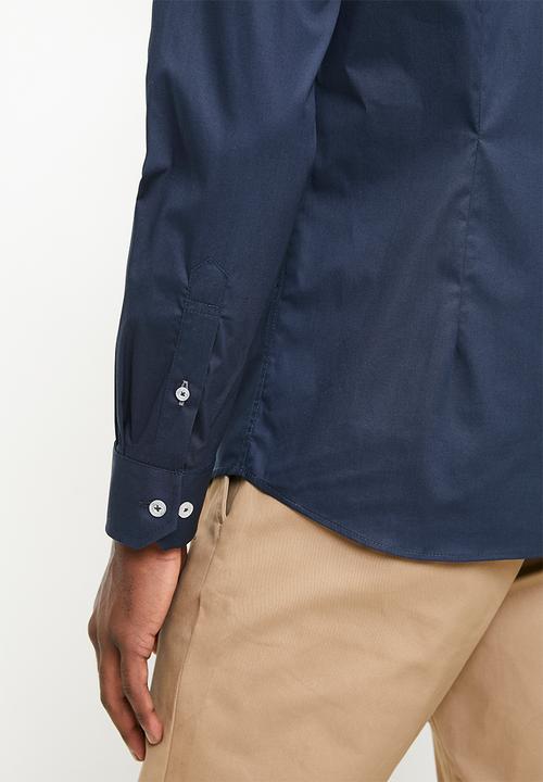 POLO - CHRISTIAN  ESSENTIAL SLIM FIT LS SHIRT - NAVY