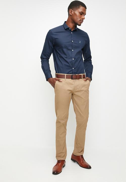 POLO - CHRISTIAN  ESSENTIAL SLIM FIT LS SHIRT - NAVY