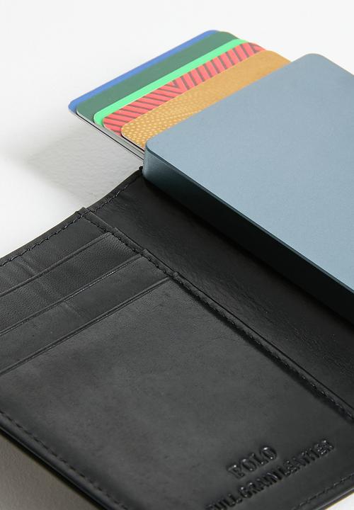 POLO - Leather Tab Folder With Aluminium Card Holder - Black