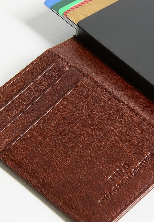 POLO - Leather Tab Folder With Aluminium Card Holder - Brown