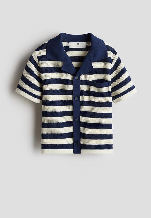 H&M - Knitted resort shirt - navy blue & white striped