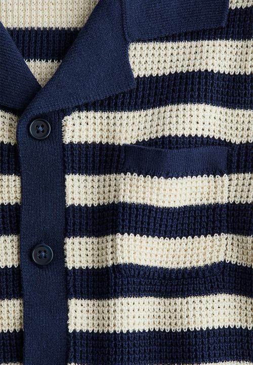 H&M - Knitted resort shirt - navy blue & white striped