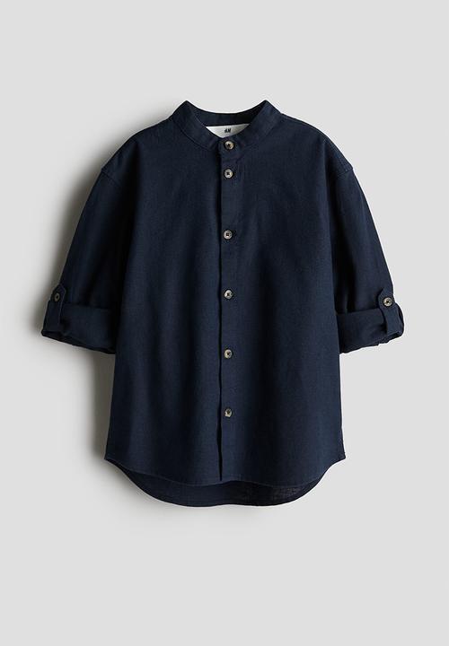 H&M - Linen-blend grandad shirt - navy blue