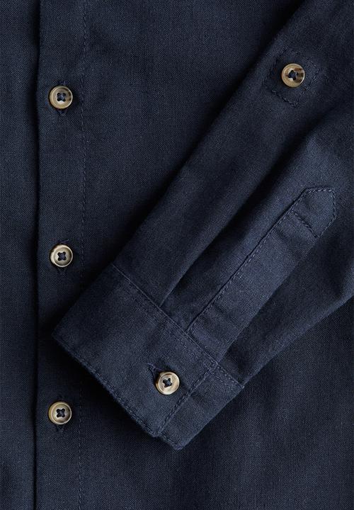H&M - Linen-blend grandad shirt - navy blue