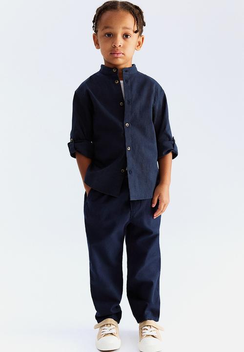 H&M - Linen-blend grandad shirt - navy blue