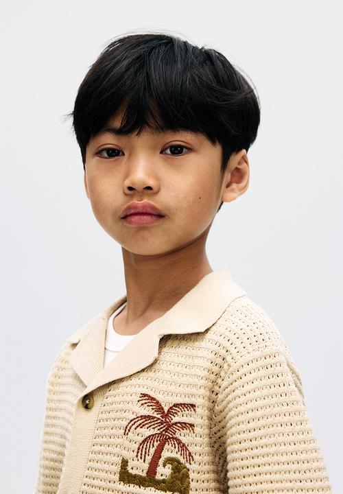 H&M - Knitted resort shirt - beige & palm tree