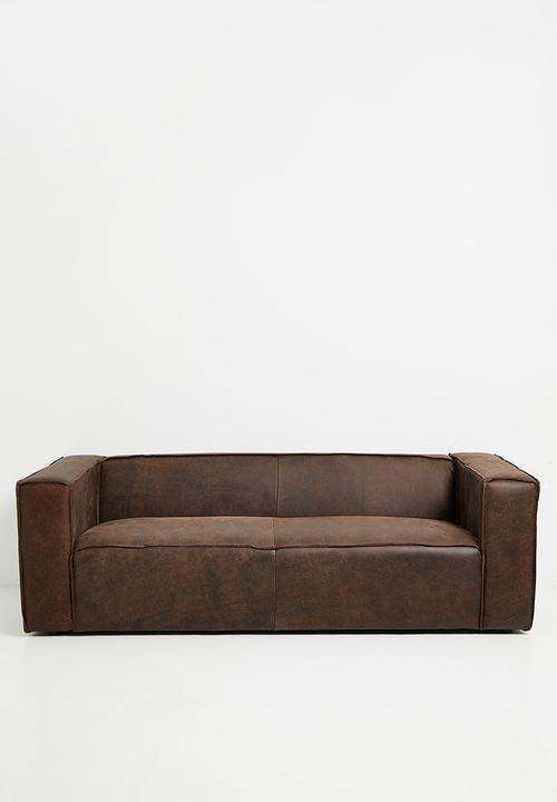 Sixth Floor - Seattle genuine leather 3 seater sofa - brown