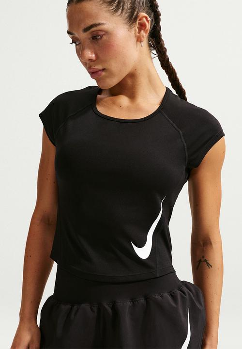Nike - W Nk Tempo Swoosh Run Df Ss - Black/White/Reflective Silv/White