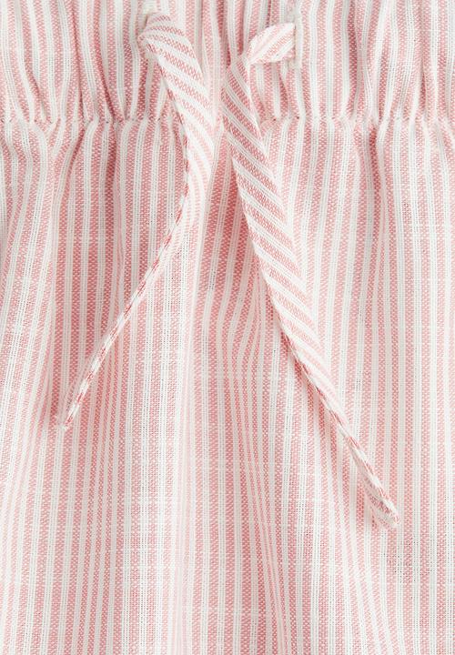 H&M - Tiered cotton skirt - light pink/white striped