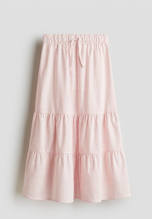 H&M - Tiered cotton skirt - light pink/white striped