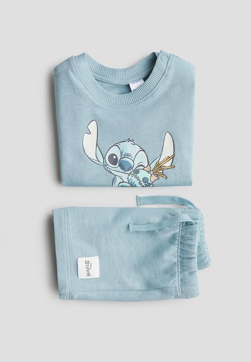 H&M - 2-piece cotton jersey set - turquoise/lilo & stitch