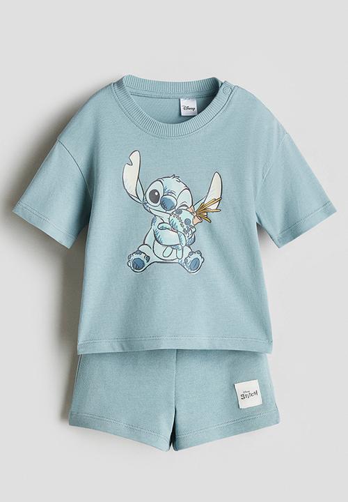 H&M - 2-piece cotton jersey set - turquoise/lilo & stitch