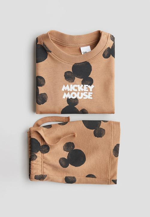 H&M - 2-piece cotton jersey set - beige/mickey mouse 