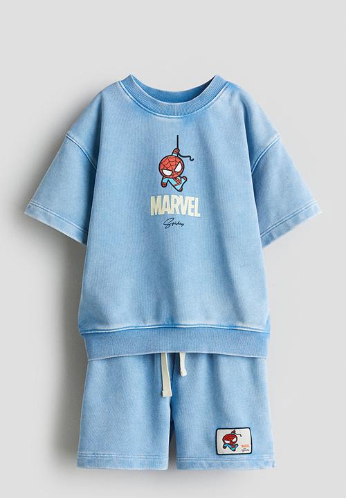 H&M - 2-piece printed sweatshirt set - light blue/marvel comics