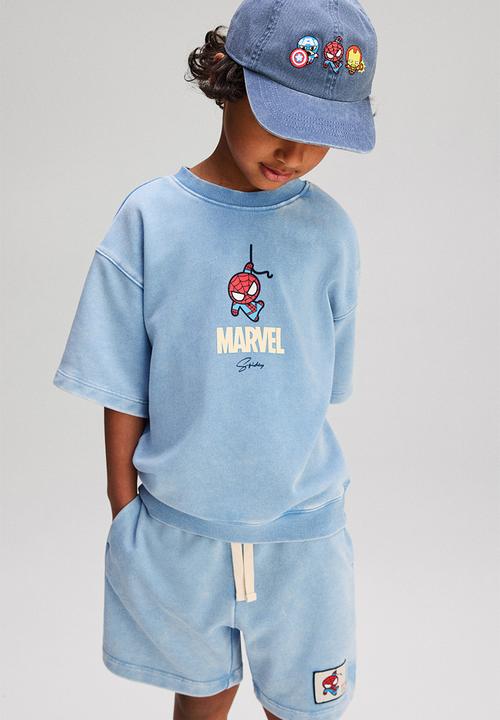 H&M - 2-piece printed sweatshirt set - light blue/marvel comics