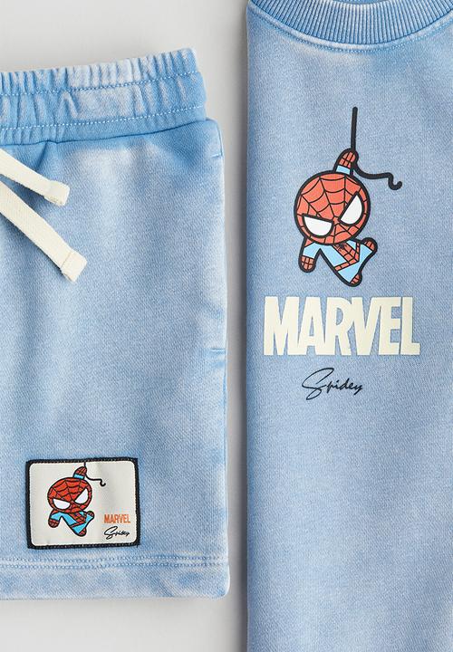 H&M - 2-piece printed sweatshirt set - light blue/marvel comics