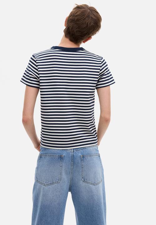 H&M - Cotton T-shirt - navy blue/striped