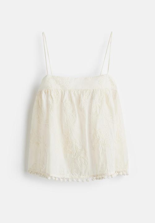 H&M - Embroidered strappy top - cream