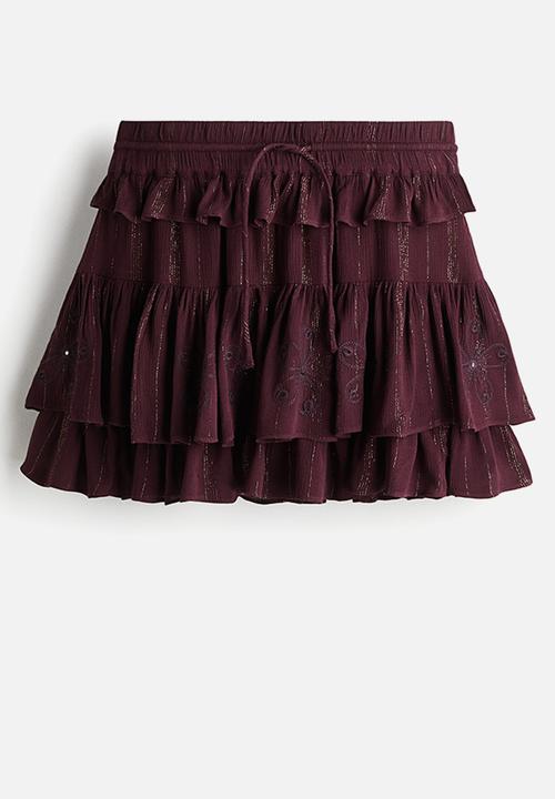 H&M - Flounced mini skirt - burgundy 