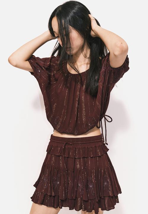 H&M - Flounced mini skirt - burgundy 