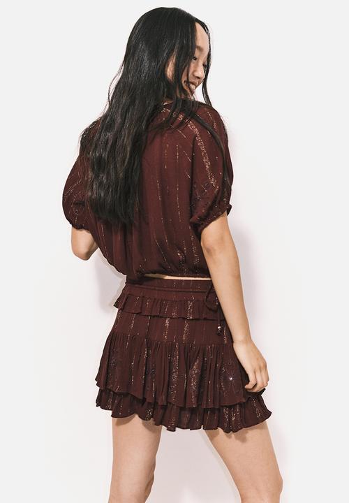 H&M - Flounced mini skirt - burgundy 