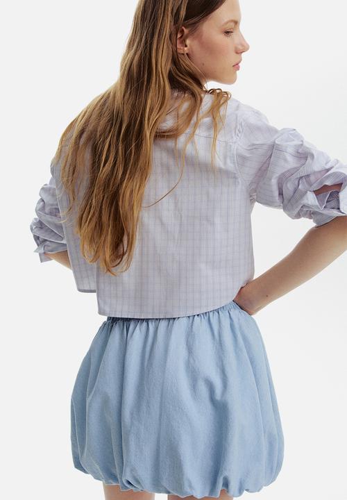 H&M - Cropped cotton shirt - light blue checked 