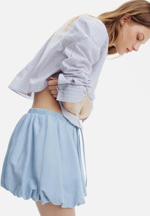 H&M - Cropped cotton shirt - light blue checked 