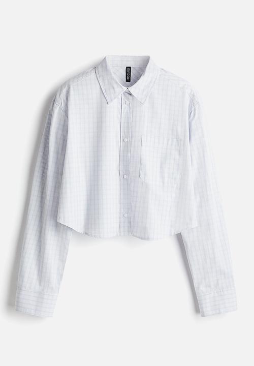 H&M - Cropped cotton shirt - light blue checked 