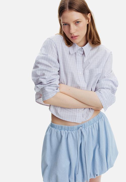 H&M - Cropped cotton shirt - light blue checked 