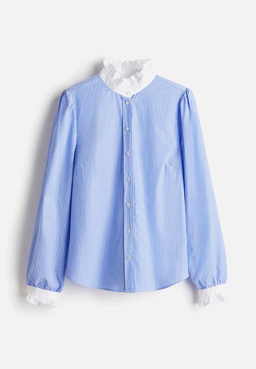 H&M - Frilled-collar blouse - blue striped