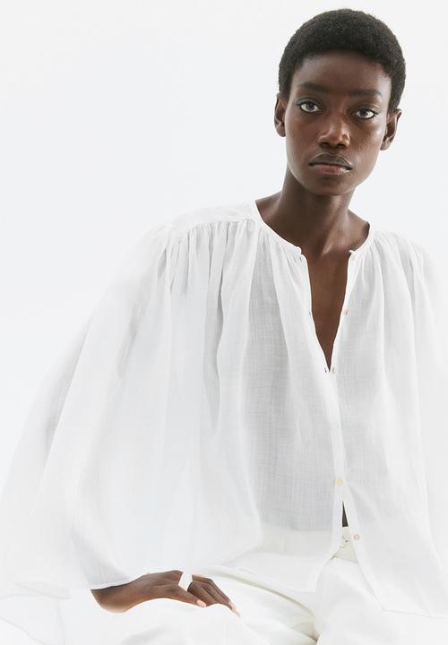H&M - Voluminous ramie blouse - white