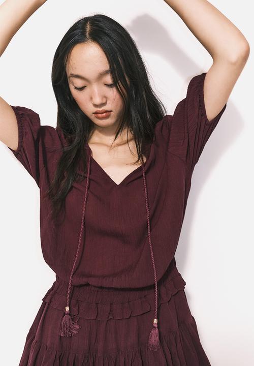 H&M - Frill-trimmed dress - burgundy