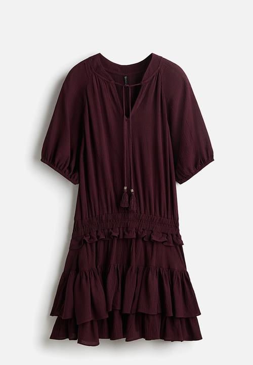 H&M - Frill-trimmed dress - burgundy